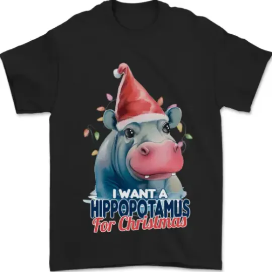 Discover Hippopotamus For Christmas Hippo Xmas Mens T-Shirt 100% Cotton