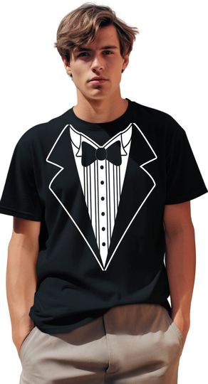 Men's Funny Tuxedo T-Shirt Black Rose & Bowtie Bachelor Party Tux Tee Shirt
