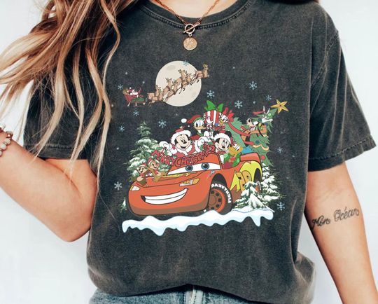 Discover Retro Mickey & Friends Christmas Cars Shirt| Lightning Mcqueen Car T-shirt | Disney Family Christmas Matching Tee | Disney Christmas