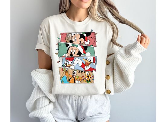 Discover Comfort Colors Disney Friends Christmas Shirt, Mickey Mouse Shirt, Gift For Christmas Shirt, Disney Christmas Shirt, Cartoon Xmas Tee