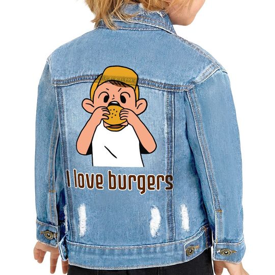Discover I Love Burgers Toddler Denim Jacket - Themed Jean Jacket - Patriotic Denim Jacket for Women