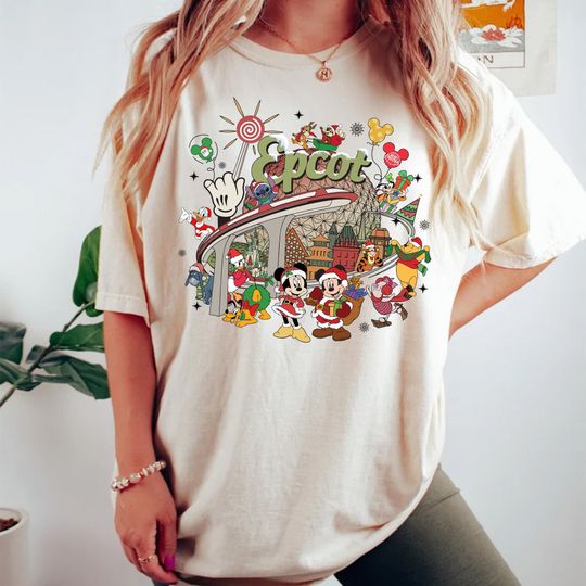 Discover Vintage Disney Epcot Christmas Comfort Colors Shirt, Mickey Friends Christmas Shirt, The World Tour Shirt, Mickey's Very Merry Christmas