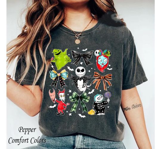 Coquette bows Nightmare before Christmas Disney Halloween Shirt, Jack & Sally Oogie Boogie Tshirt, Disney Nightmare before Christmas Shirt