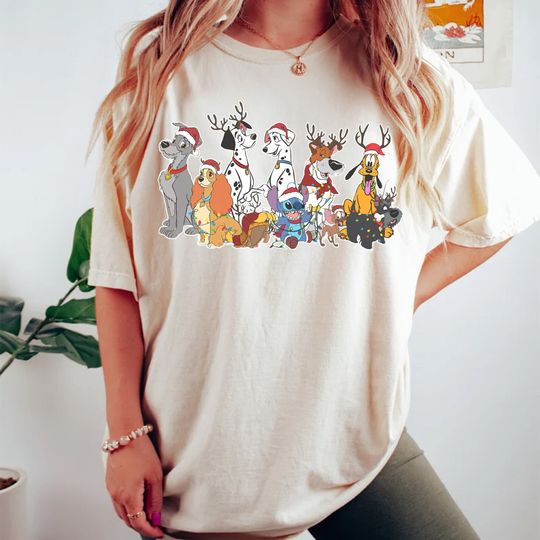 Discover Disney Merry Christmas Disney Dogs Comfort Colors Shirt, Dog Christmas Shirt, Disney Dog Mom Shirt, Dog Lovers Shirt, Tis The Season Shirt