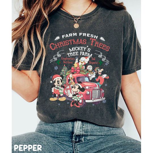Discover Vintage Mickey Christmas Tree Farm Comfort Colors Shirt, Disney Farm Fresh Shirt, Mickey And Friends Christmas Shirt, Disney Christmas Shirt