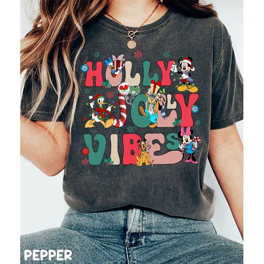 Discover Holly Jolly Vibes Disney Christmas Comfort Colors Shirt,Mickey & friends Christmas Shirt,Santa Claus Snowflake WDW Disneyland Christmas