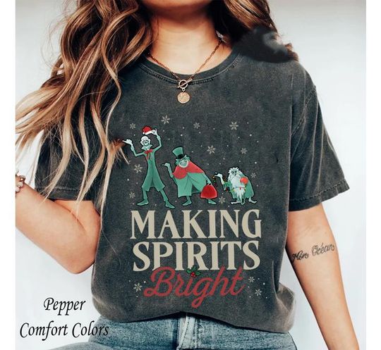 Discover Making Spirits Bright Hitchhiking Ghosts Santa Hat Merry Christmas Haunted Mansion Shirt Family Matching Walt Disney World Shirt Gift Ideas