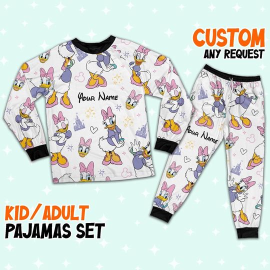 Discover Custom Disney Friends Daisy Colorful Pajamas Set, Mickey and Friends Pajamas, Disneyland Matching Pajamas Set, Disney Trip Shirt