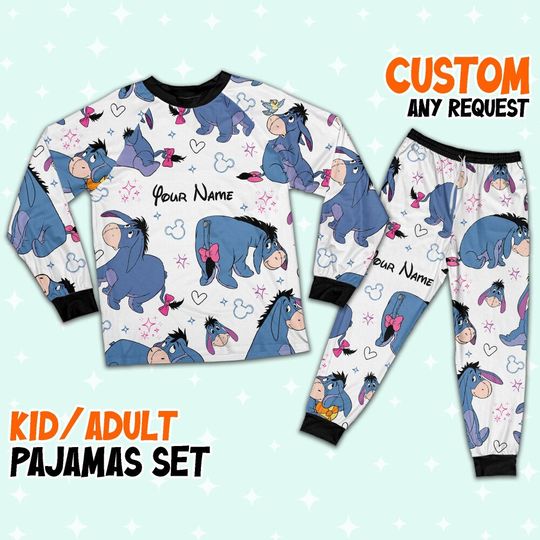 Custom Disney Friends Eeyore Colorful Pajamas Set, Disneyland Matching Pajamas Set, Disney Trip Shirt