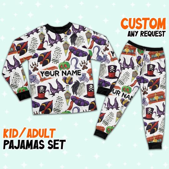 Discover Custom Disney Halloween Villain Simple Pajamas Set, Nighmare Pajamas, Disney Cartoon Horror Midnight, Cartoon Movie Pajamas Family
