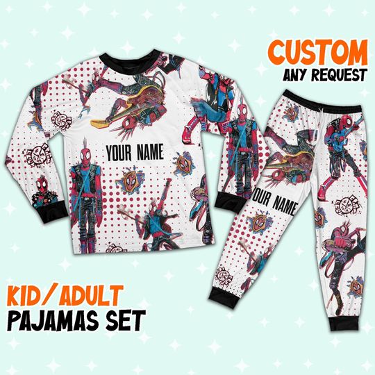 Discover Custom Spiderman SpiderPunk Colorful Pajamas, Custom Kid Youth Adult Pajamas, Pajamas Birthday Gift, Disney Vacation