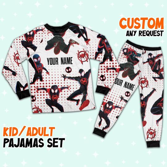 Discover Custom Spiderman Miles Morales Colorful Pajamas, Custom Kid Youth Adult Pajamas, Pajamas Birthday Gift, Disney Vacation