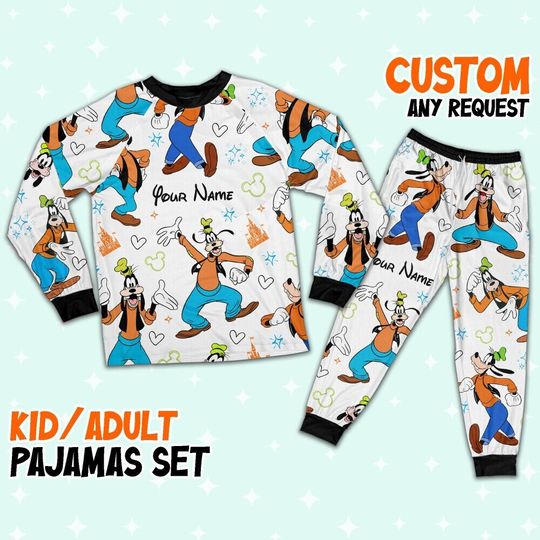 Custom Disney Friends Goofy Colorful Pajamas Set, Disney Matching Pajamas Set, Movie Cartoon Holiday Pajamas, Magic Kingdom
