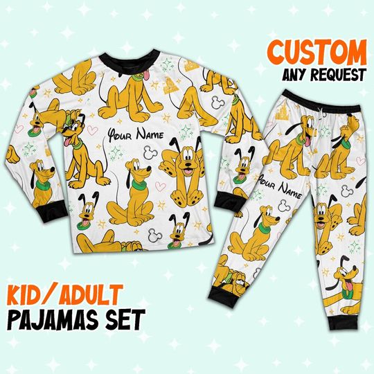 Discover Custom Disney Friends Pluto Colorful Pajamas Set, Disney Matching Pajamas Set, Movie Cartoon Holiday Pajamas, Magic Kingdom Shirt