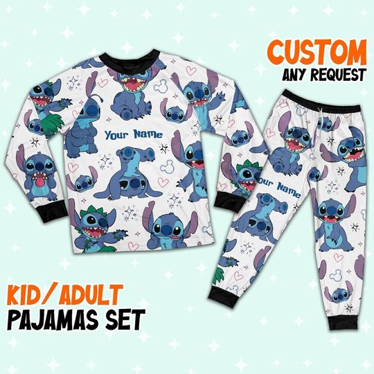 Discover Custom Disney Friends Stitch Colorful Pajamas Set, Disney Matching Pajamas Set, Movie Cartoon Holiday Pajamas, Magic Kingdom Shirt