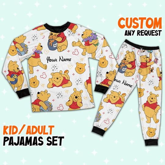 Discover Custom Disney Friends Winnie the Pooh Colorful Pajamas Set, Disney Matching Pajamas Set, Movie Cartoon Holiday Pajamas, Magic Kingdom Shirt