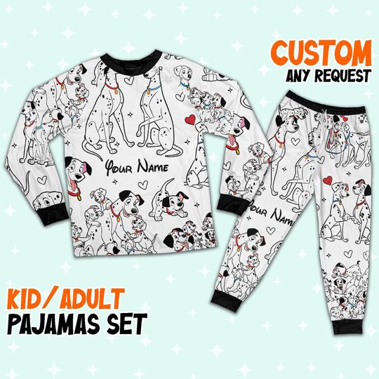 Custom Disney Mother and Father Day 101 Dalmatians Colorful Pajamas, Custom Kid Youth Adult Pajamas, Pajamas Birthday Gift, Disney Vacation