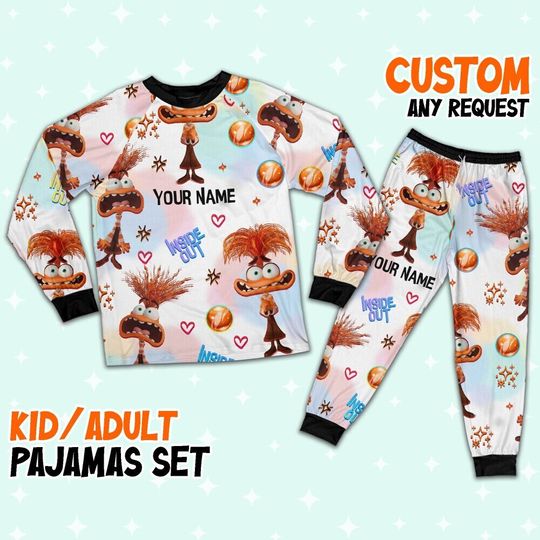 Custom Disney Inside Out Anxiety Orange Color Pajamas Set, Cartoon Pajamas Set, Magic Kingdom Pajamas, Inside Out Birthday Gift