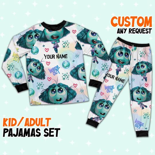 Custom Disney Inside Out Envy Turquoise Color Pajamas Set, Cartoon Pajamas Set, Magic Kingdom Pajamas, Inside Out Birthday Gift
