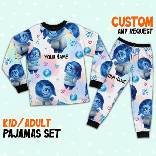 Discover Custom Disney Inside Out Sadness Blue Color Pajamas Set, Cartoon Pajamas Set, Magic Kingdom Pajamas, Inside Out Birthday Gift