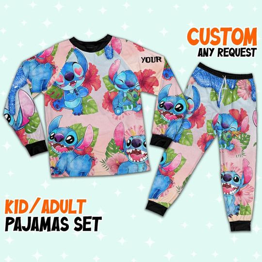 Discover Custom Disney Lilo and Stitch Hot Colorful Pajamas Set, Cartoon Pajamas Set, Magic Kingdom Pajamas, Stitch Birthday Gift