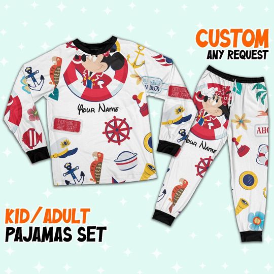 Discover Custom Disney Minnie Cruise Trip Colorful Pajamas Set, Cartoon Pajamas Set, Magic Kingdom Pajamas, Disney Birthday Gift