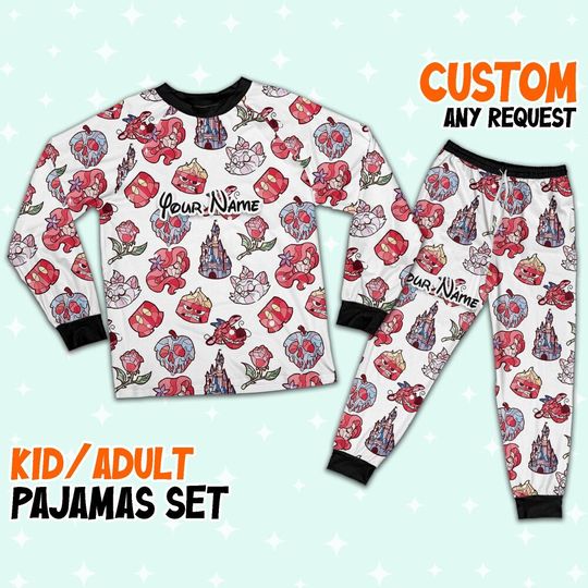 Custom Disney Magic Characters Red Team Pajamas, Custom Kid Youth Adult Pajamas, Pajamas Birthday Gift, Disney Vacation