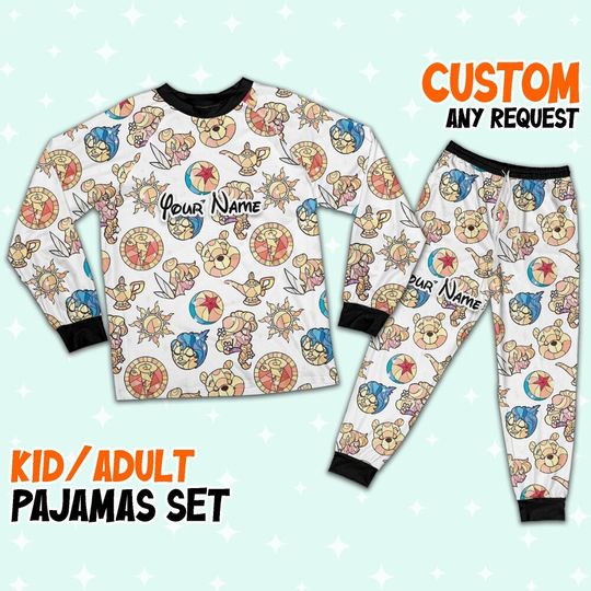 Custom Disney Magic Characters Yellow Team Pajamas, Custom Kid Youth Adult Pajamas, Pajamas Birthday Gift, Disney Vacation