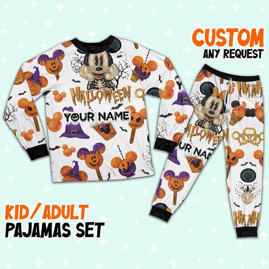 Custom Disney Minnie Halloween Pumpkin Simple Pajamas, Custom Kid Youth Adult Pajamas, Pajamas Birthday Gift, Disney Vacation