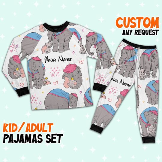Discover Custom Disney Mother Day Dumbo and Jumbo Colorful Pajamas, Custom Kid Youth Adult Pajamas, Pajamas Birthday Gift, Disney Vacation