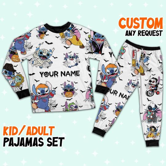 Custom Disney Stitch Ultimate Nightmare Colorful Simple Pajamas, Custom Kid Youth Adult Pajamas, Pajamas Birthday Gift, Disney Vacation