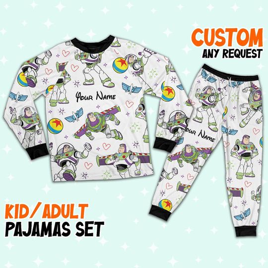 Custom Disney Toy Story Buzz Lightyear Colorful Pajamas, Custom Kid Youth Adult Pajamas, Pajamas Birthday Gift, Disney Vacation