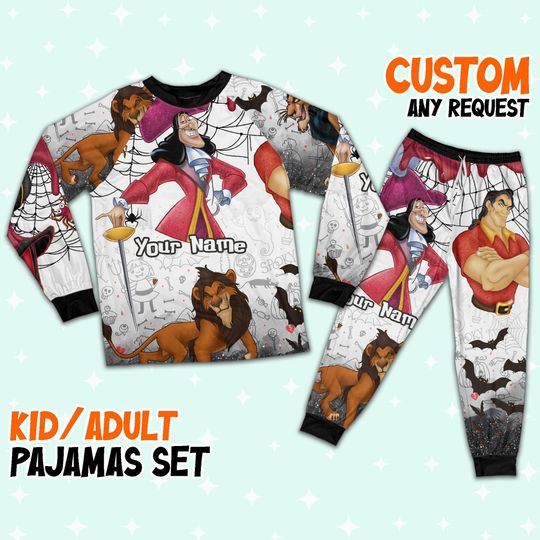 Custom Disney Villain Power Colorful Pajamas, Custom Kid Youth Adult Pajamas, Pajamas Birthday Gift, Disney Vacation