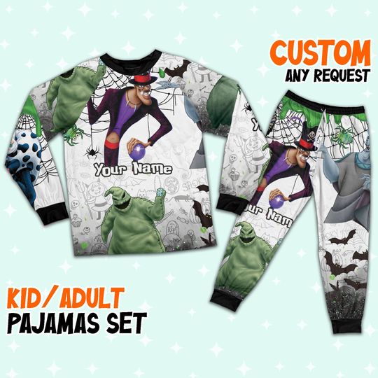 Custom Disney Villain Trickster Colorful Pajamas, Custom Kid Youth Adult Pajamas, Pajamas Birthday Gift, Disney Vacation