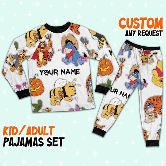 Custom Disney Winnie the Pooh andn Friends Simple Pajamas, Custom Kid Youth Adult Pajamas, Pajamas Birthday Gift, Disney Vacation