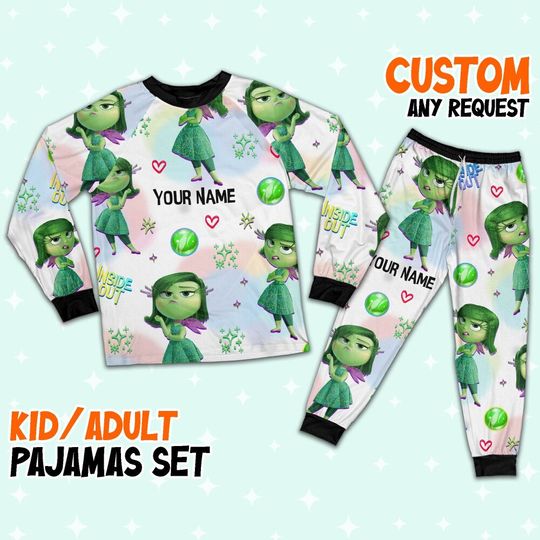 Discover Custom Disney Inside Out Disgust Green Color Pajamas Set, Cartoon Pajamas Set, Magic Kingdom Pajamas, Inside Out Birthday Gift