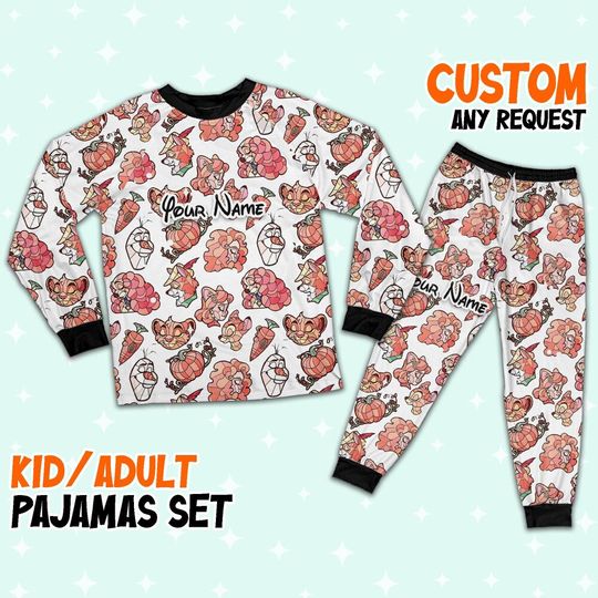 Custom Disney Magic Characters Orange Team Pajamas, Custom Kid Youth Adult Pajamas, Pajamas Birthday Gift, Disney Vacation