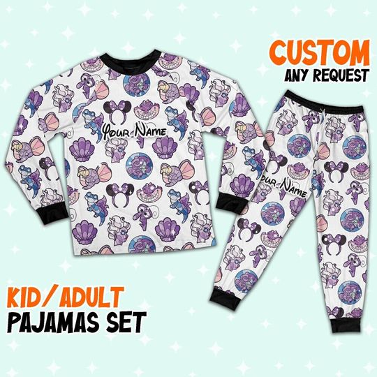 Custom Disney Magic Characters Purple Team Pajamas, Custom Kid Youth Adult Pajamas, Pajamas Birthday Gift, Disney Vacation