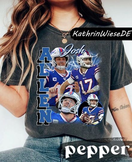 Josh Allen Vintage Washed T-Shirt, Sweatshirt, Hoodie, Quarterback Homage Graphic Unisex Long Sleeve, Bootleg Retro 90's Fans Hoodie Gift
