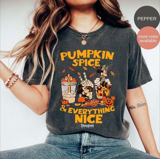 Discover Pumpkin Spice and Everything Nice Comfort Colors Shirt, Disnayland Coffee Cups Shirt, Pumpkin Spice Lover Shirt, Cute Fall Autum T-Shirt