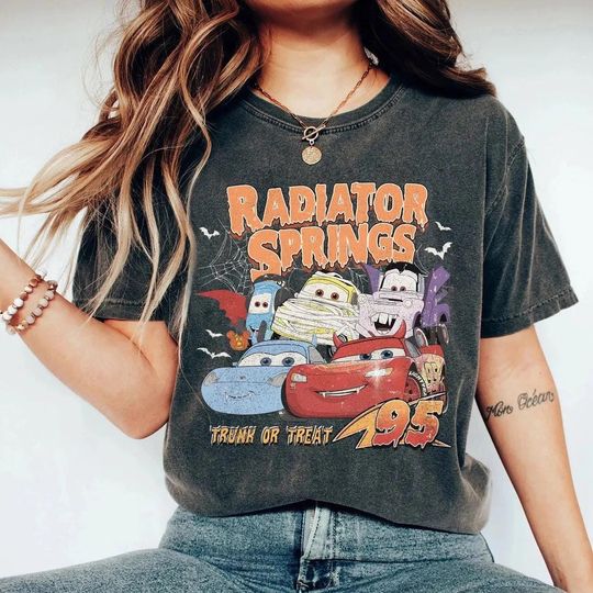 Discover Retro Radiator Springs Cars Movie Halloween Shirt, Lightning McQueen Halloween Shirt, Disney Halloween Trip, Halloween Party