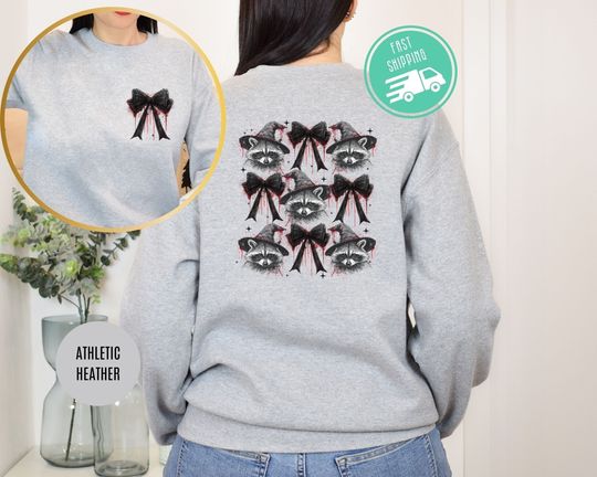 Two - Sided Raccoon Halloween Sweatshirt, Halloween Crewneck Sweatshirt