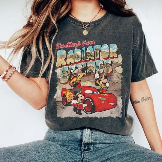 Discover Retro Mickey and Friends Lightning Mcqueen Shirt, Radiator Springs Shirt, Pixar Cars Movie Shirt, Disney Cars Shirt, Comfort colors shirt