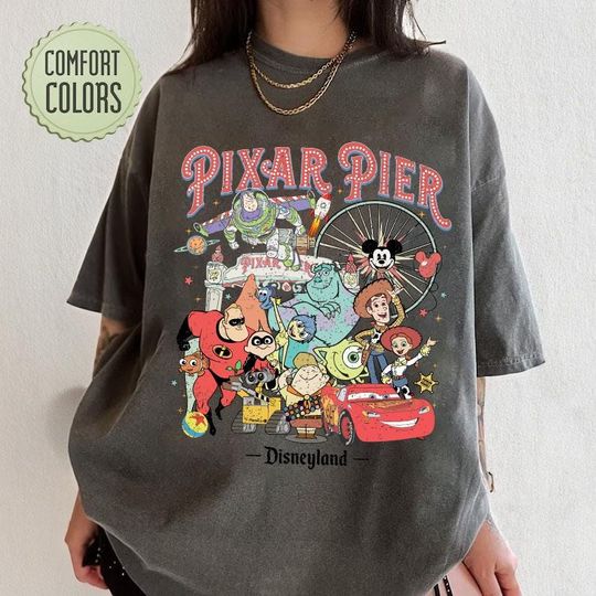 Discover Vintage Pixar Pier Disneyland Shirt, Disneyland Pixar Fest 2024 Shirt, Meet me at Pixar Pier Disney Pixar Characters, Disneyland Trip Shirt