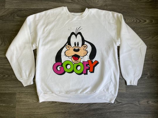 GOOFY Sweater 80s Vintage Disney Sweatshirt Soft LARGE Print White Colorful UsA