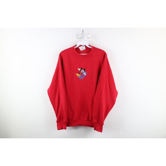 90s Disney Womens Large Faded Spell Out Mickey Mouse Crewneck Sweatshirt USA