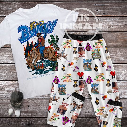 Bad Bunny Cowboy Holiday Pajamas Set, Cute Bad Bunny Christmas Pajamas Set, Bad Bunny Funny Family Pajamas For Adult And Kids