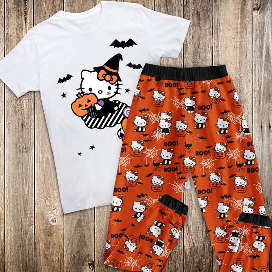 Hello Kitty Halloween Pajamas Set, Hello Kitty Halloween Pajamas Set, Hello Kitty Pajamas For Adult And Kids