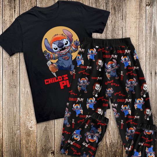 Lilo Stitch And Chucky Horror Movie Pajamas Set, Child's Play Horror Movie Halloween Pajamas Set, Good Guys Horror Movie Pajamas