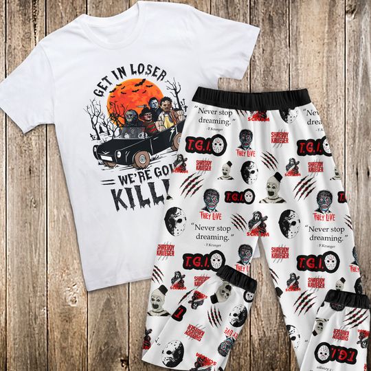 Discover Get It Loser Horror Movie Pajamas Set, Characters Horror Movie Halloween Pajamas Set, Michael Myers Horror Movie Pajamas For Adult And Kids